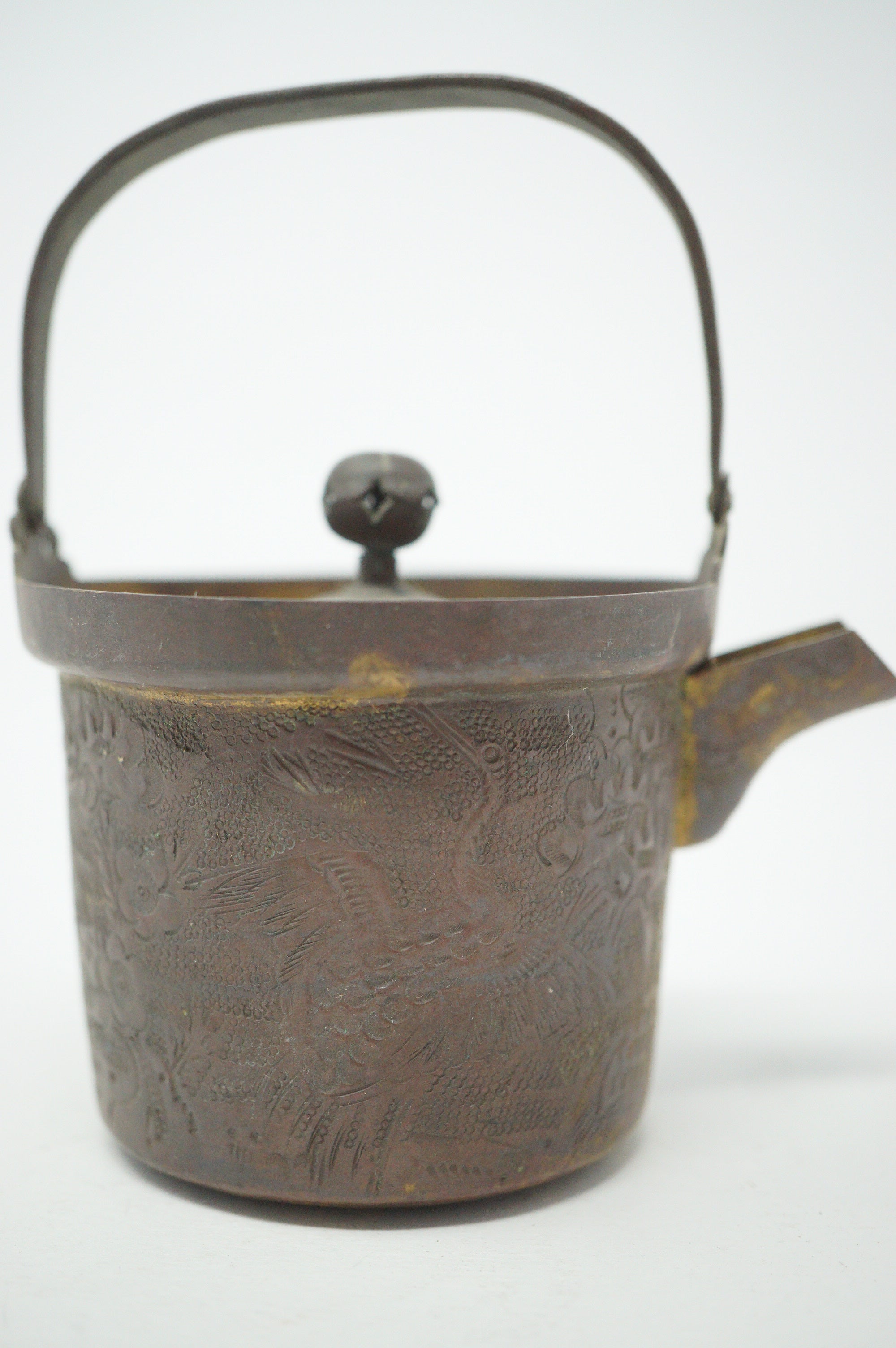 Eleganter Kupfer-Teekessel mit detaillierter Gravur „Japanese Antique“ 0914D9