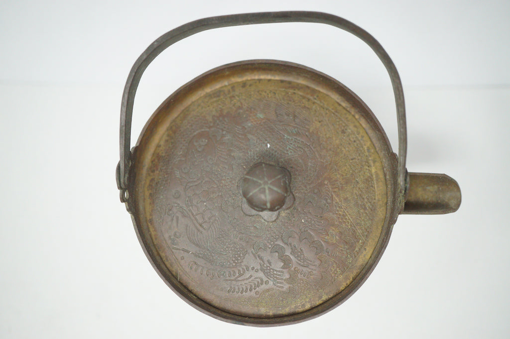 Eleganter Kupfer-Teekessel mit detaillierter Gravur „Japanese Antique“ 0914D9