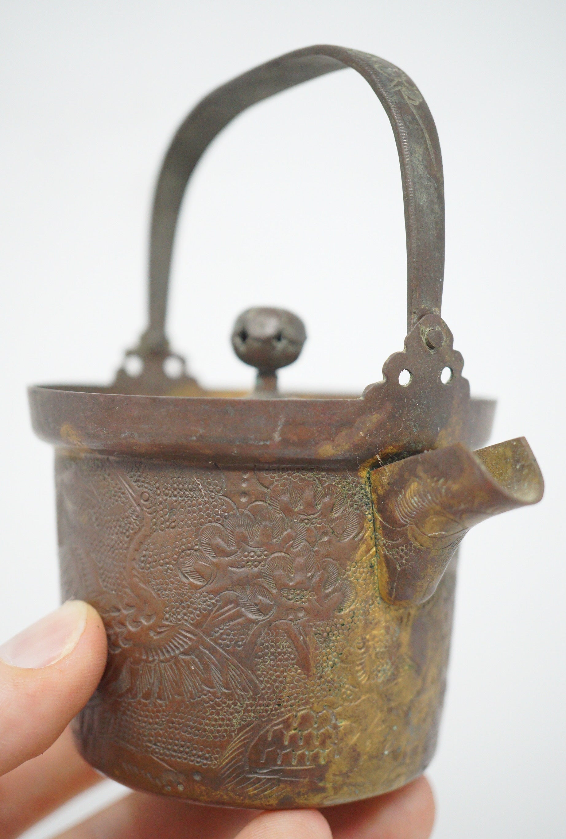 Eleganter Kupfer-Teekessel mit detaillierter Gravur „Japanese Antique“ 0914D9