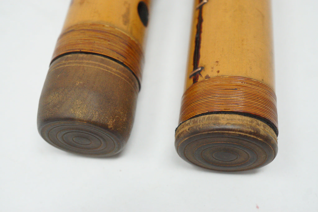 Japanese Antique Shakuhachi Flute Jointed Purple Fabric Bags Cap 0921G9