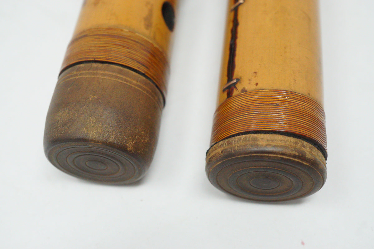 Japanese Antique Shakuhachi Flute Jointed Purple Fabric Bags Cap 0921G9