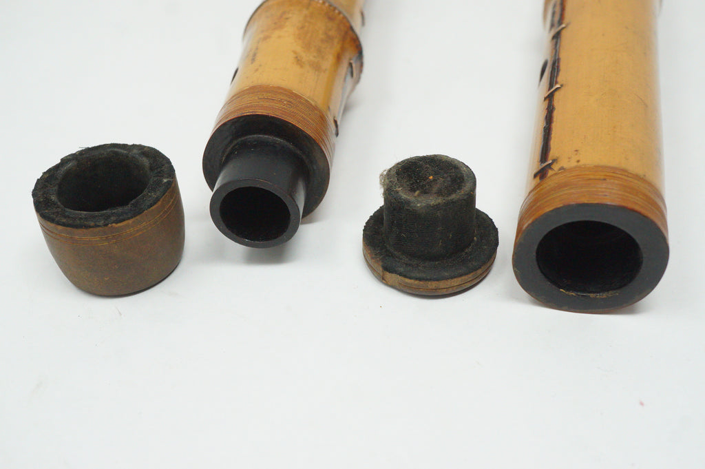 Japanese Antique Shakuhachi Flute Jointed Purple Fabric Bags Cap 0921G9