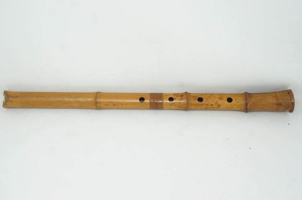 Japanese Antique Shakuhachi Flute Jointed Purple Fabric Bags Cap 0921G9