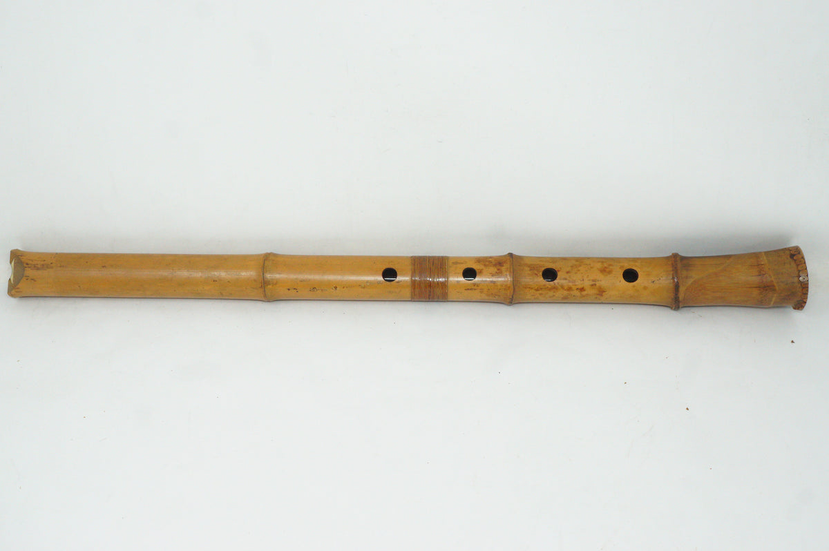 Japanese Antique Shakuhachi Flute Jointed Purple Fabric Bags Cap 0921G9