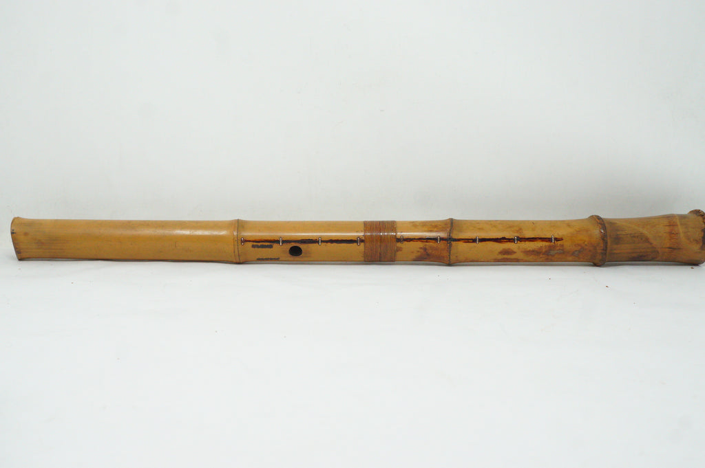 Japanese Antique Shakuhachi Flute Jointed Purple Fabric Bags Cap 0921G9