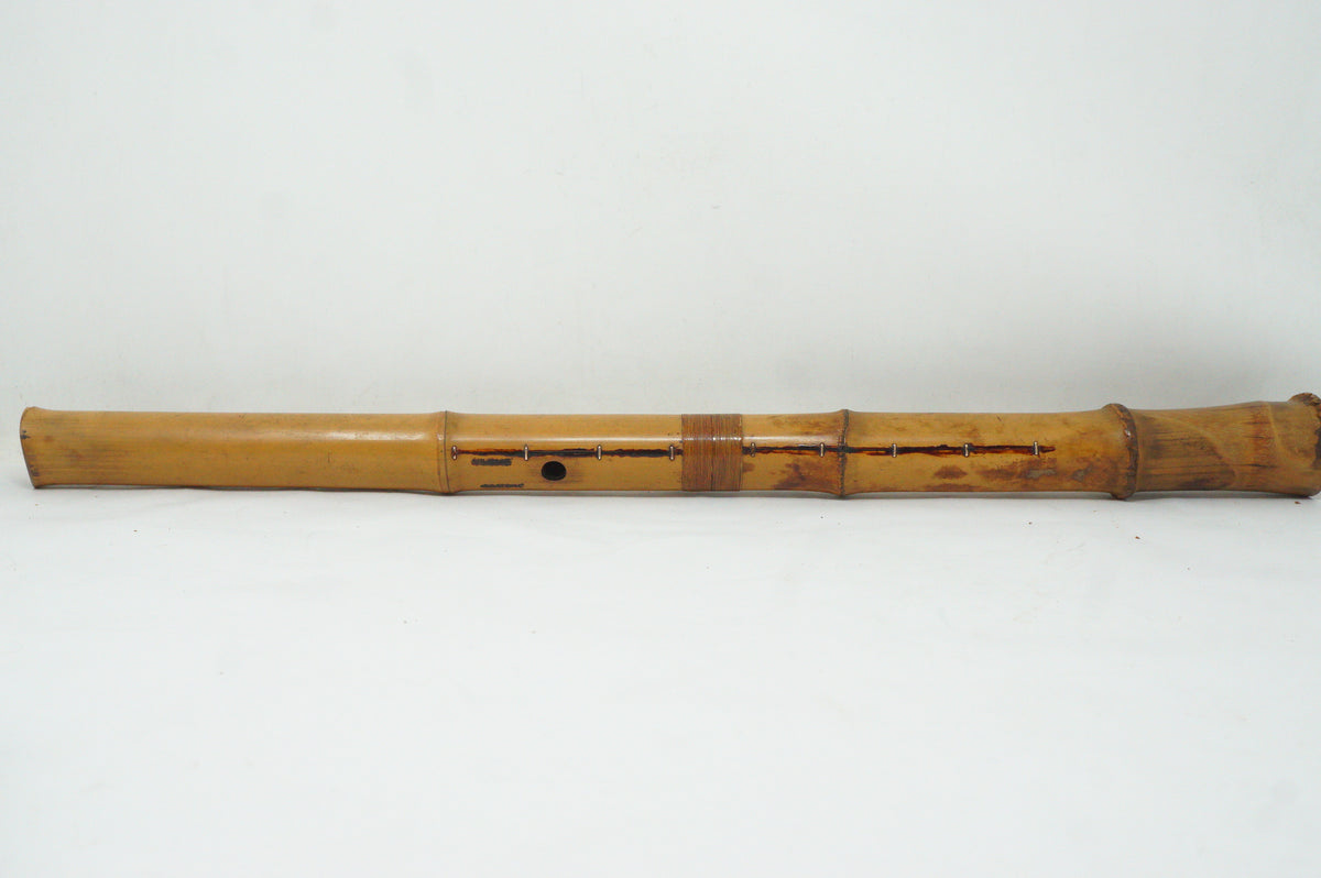 Japanese Antique Shakuhachi Flute Jointed Purple Fabric Bags Cap 0921G9