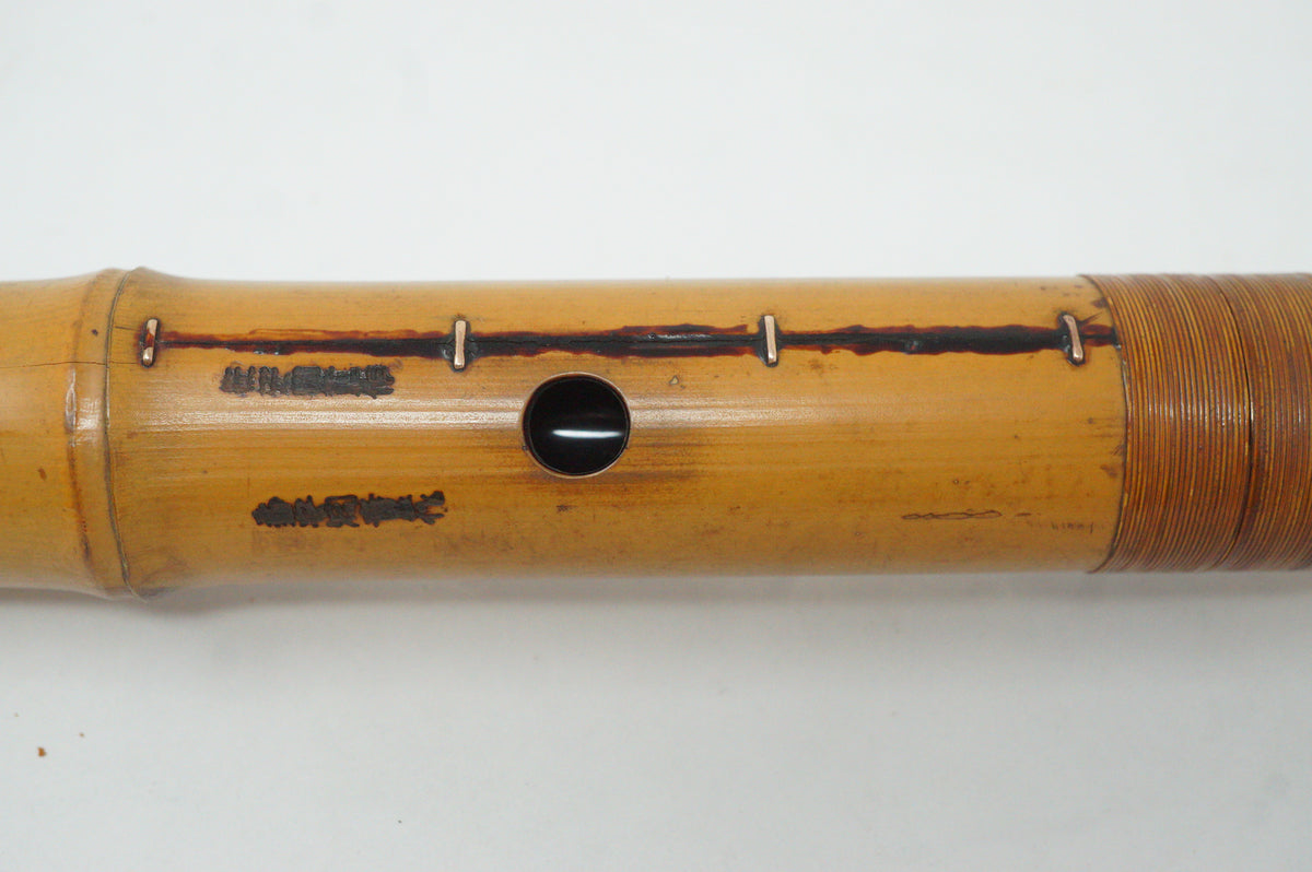 Japanese Antique Shakuhachi Flute Jointed Purple Fabric Bags Cap 0921G9