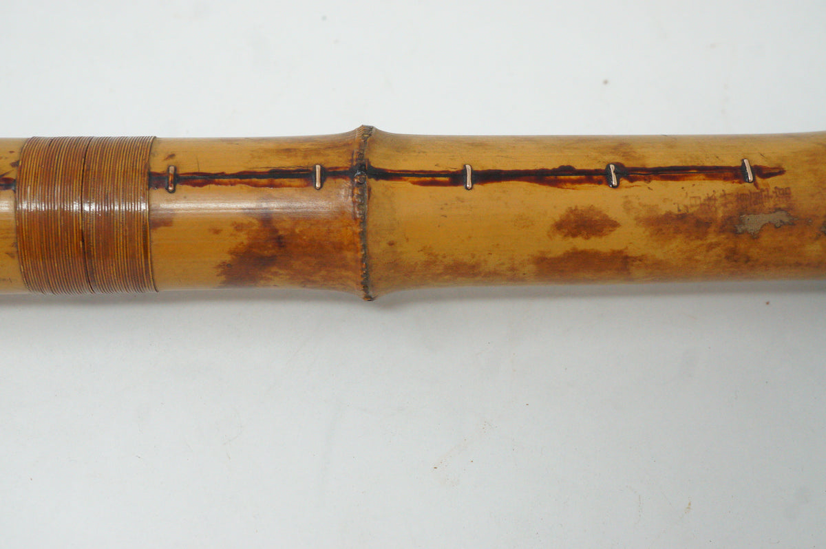 Japanese Antique Shakuhachi Flute Jointed Purple Fabric Bags Cap 0921G9
