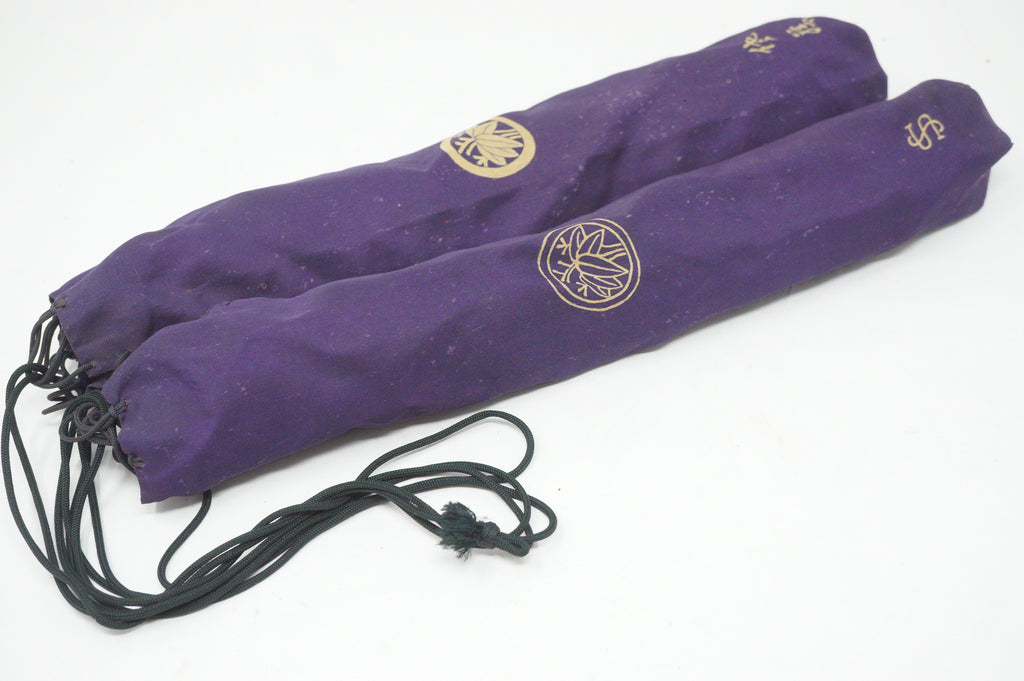 Japanese Antique Shakuhachi Flute Jointed Purple Fabric Bags Cap 0921G9