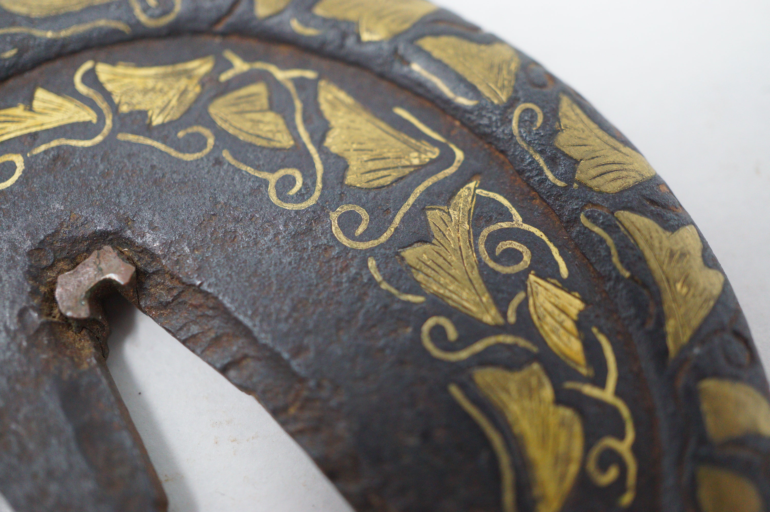 Japanese Tsuba Iron Sword Guard for Katana or Wakizashi with fine Gold Inlays 1201F9