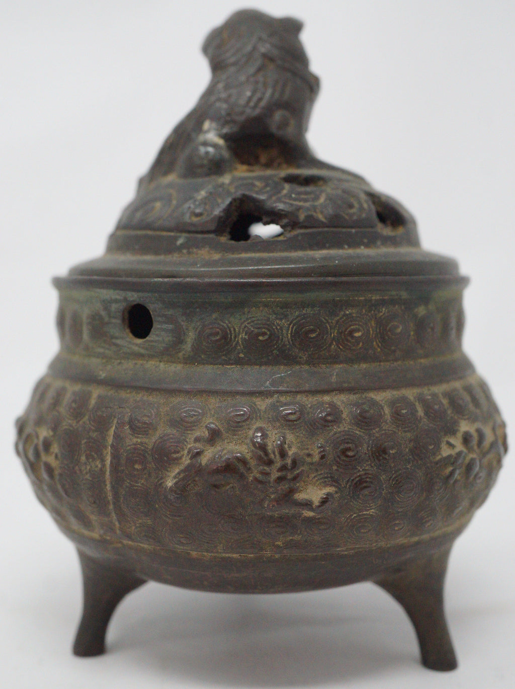 Japanischer buddhistischer Weihrauchbrenner mit Shishi-Löwen-Hund-Figur, antikes Original aus Japan 1101D9