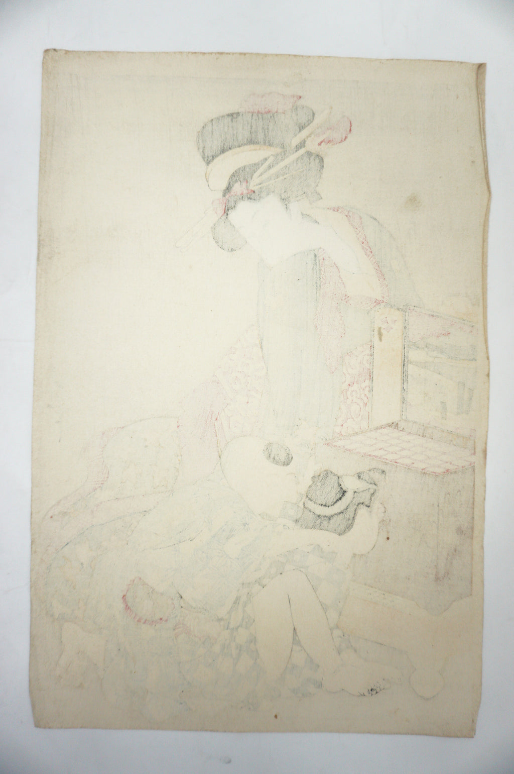Japanese Woodblock Print Recarved Edition by Kitagawa Utamaro - Viewing a peep box show 1105D9