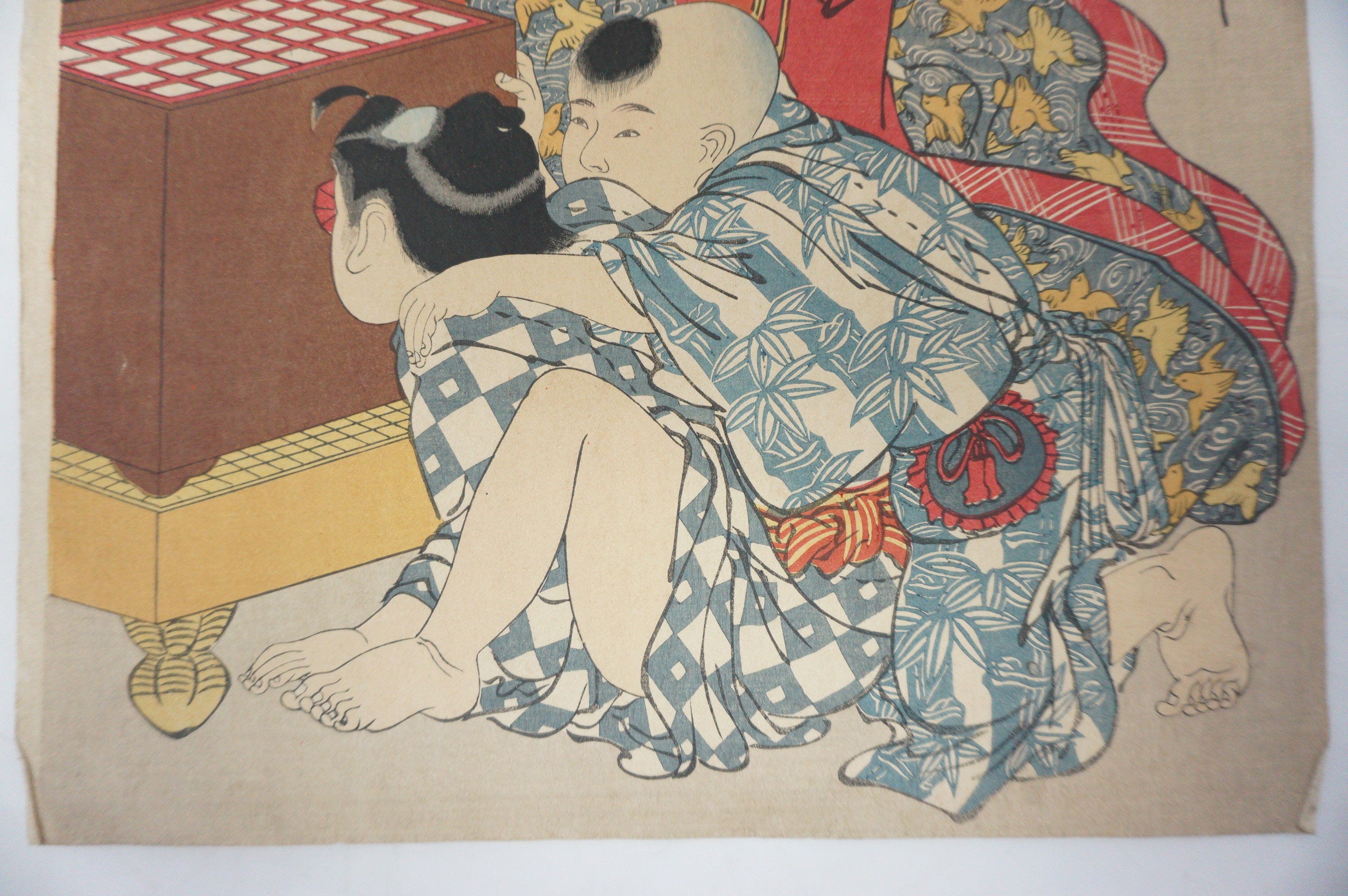 Japanische Holzschnitt-Recarved-Edition von Kitagawa Utamaro – Besichtigung einer Guckkastenshow 1105D9