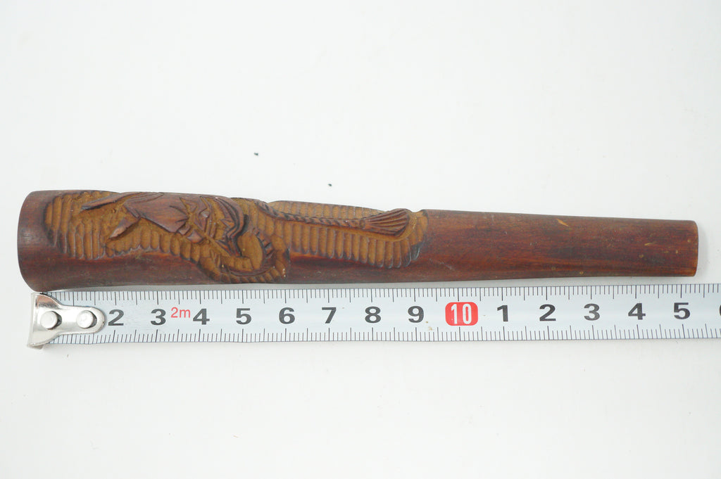 Japanisches antikes Zigarettenmundstück aus Holz mit geschnitztem Hannya-Masken-Design 0507E9