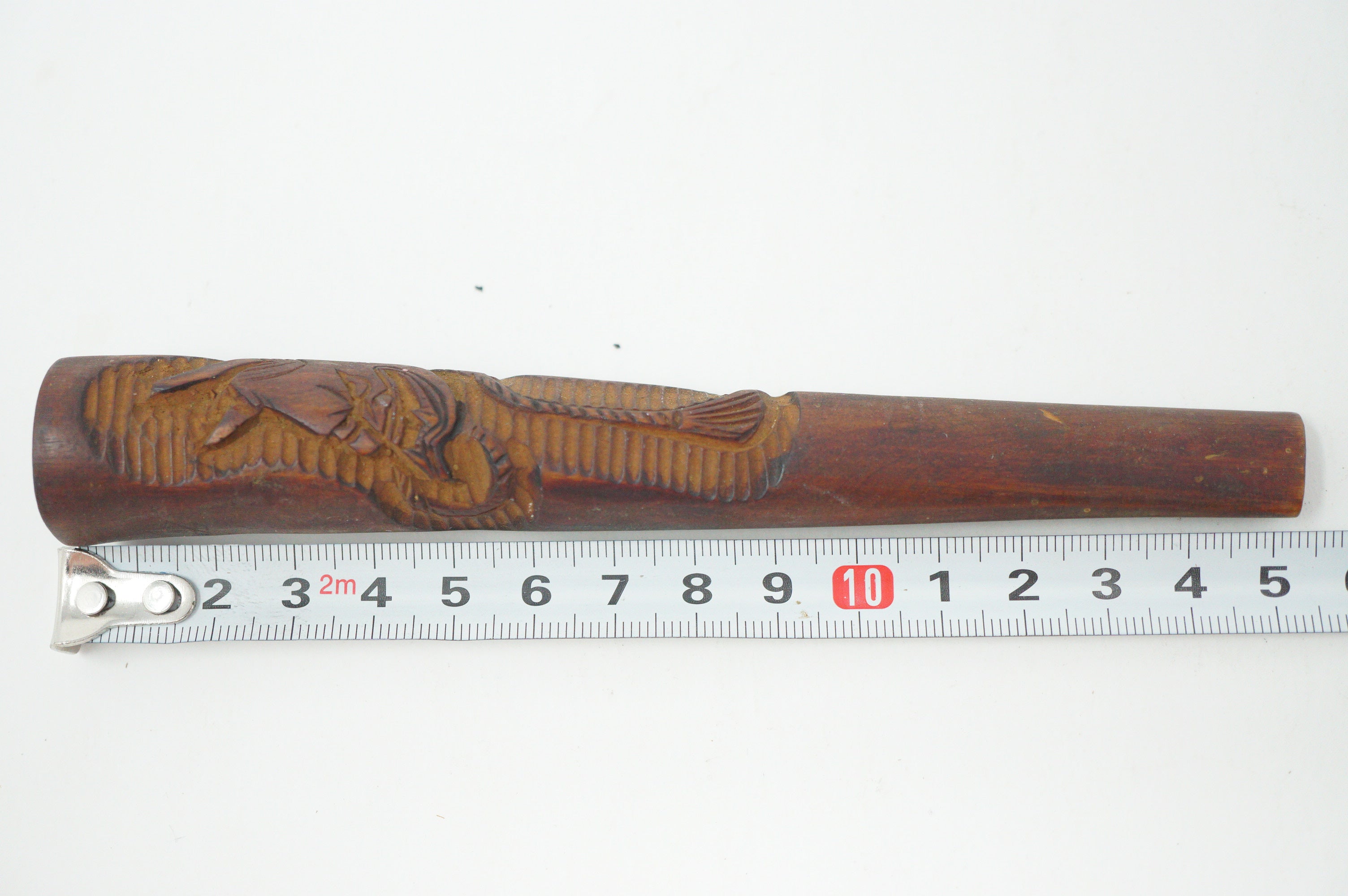 Japanisches antikes Zigarettenmundstück aus Holz mit geschnitztem Hannya-Masken-Design 0507E9