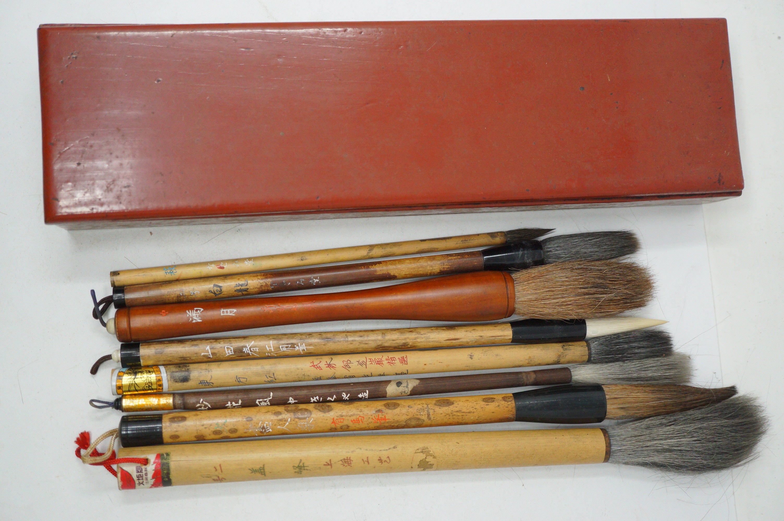 Japanische Fude-Kalligraphie-Pinsel-Kollektion in Vintage-Holzkiste 0621D9