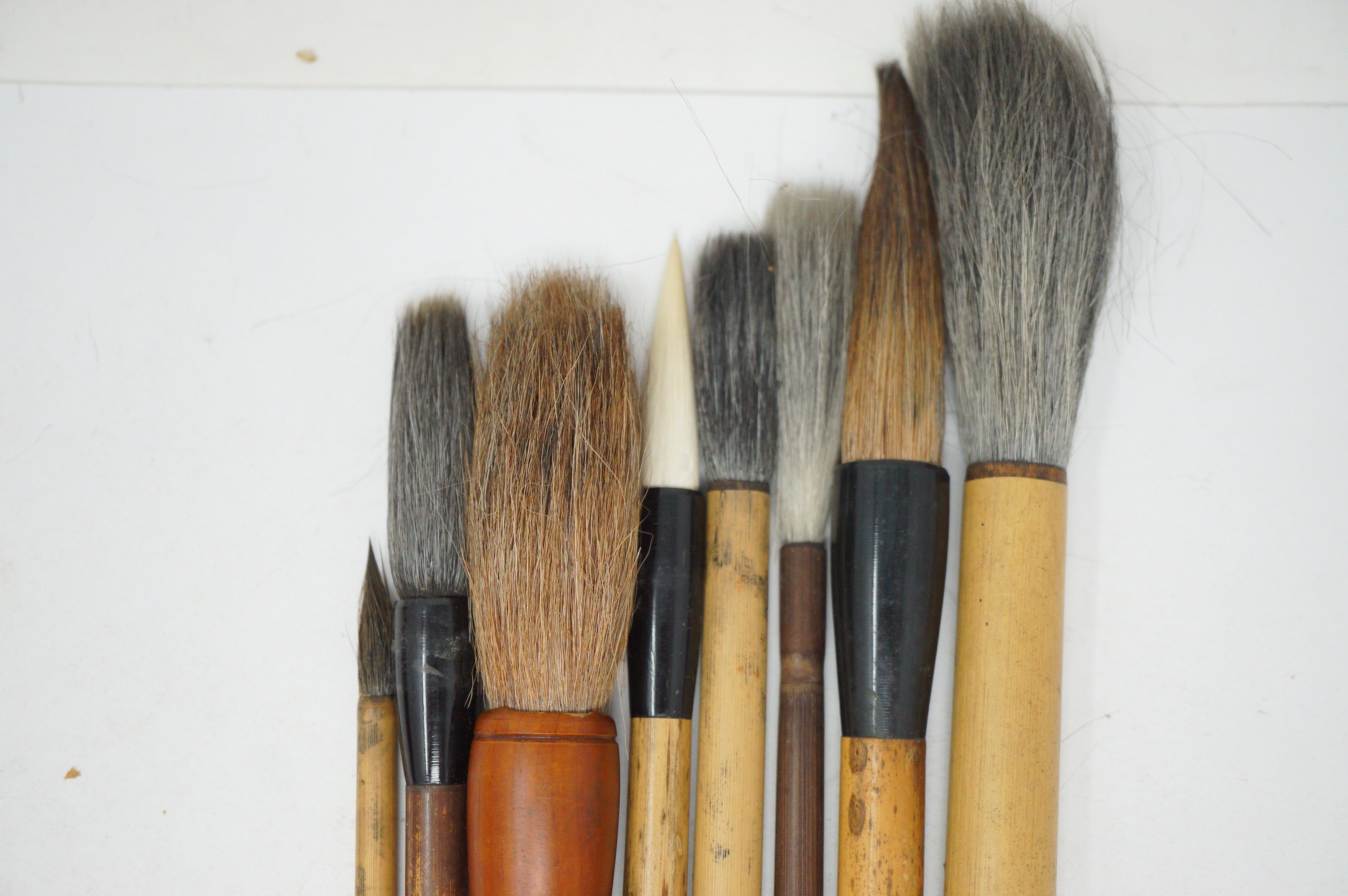 Japanische Fude-Kalligraphie-Pinsel-Kollektion in Vintage-Holzkiste 0621D9
