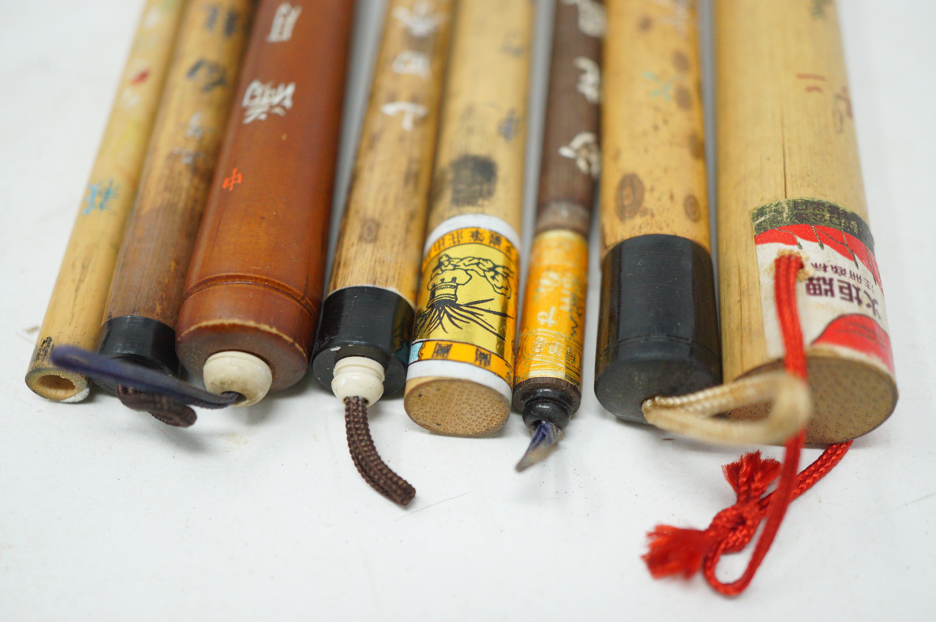 Japanische Fude-Kalligraphie-Pinsel-Kollektion in Vintage-Holzkiste 0621D9